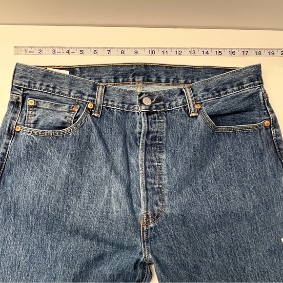 Levis Mens 501 Button Fly Denim Blue Jean W36 Raw Hem Cut Bottoms Red Tab - Picture 9 of 12